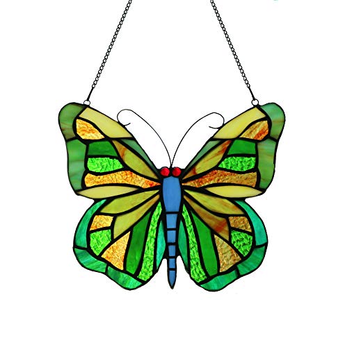 Alivagar Mariposa Tiffany Estilo Vidriera Panel de Ventana de Cristal Cristal Cristal Ornamento Ornamento Artesanal Colgantes de Ventana Cover