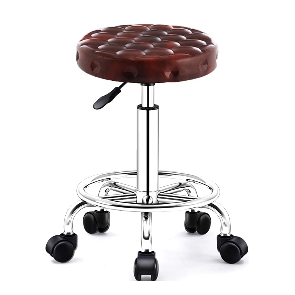 ZHOUXIAO Sgabello Regolabile in Altezza, Sgabello Rotabile Ergonomico Rotondo con Ruote di Silenzio, Pelle PU Comodo Sponge a 2 Strati in Spugna con Seduta più Ampia, Sgabell Brown