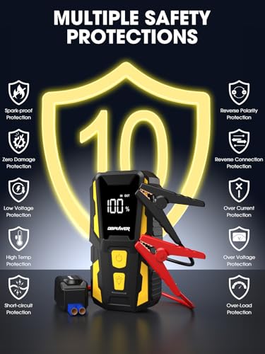 Image of DBPOWER 5000A Jump Starter, 74Wh Car Battery Jump Starter for Up to 10.0L Gas and 8.0L Diesel Engine, 12V Portable Jump Box Battery Pack with Display, LED Light, Jumper Cables, and Storage Case
