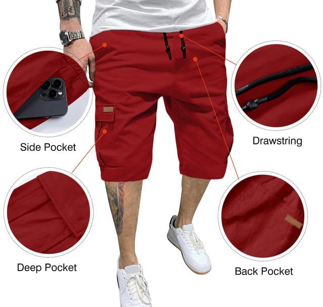 JMIERR Mens Casual Cotton Twill Cargo Shorts Drawstring Classic Chino Stretch Short with 6 Pockets - Image 8
