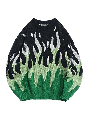 ZAFUL Men's Oversized Sweater Y2K Aesthetic Flame...