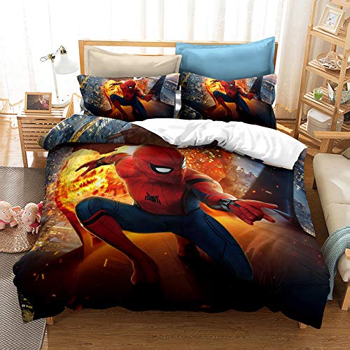 Juego de Ropa de Cama, diseño de Los Vengadores-s, Ropa de Cama de 2/3 Piezas, Funda nórdica y Funda de Almohada, Spider Man, Ropa de Cama juveni (Spiderman9,220×220cm-Cama135cm)