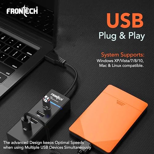 Image of Frontech 4 Port USB Hub Dock, LED Indicators, Plug and Play, 5 Gbps Speed - Each Port, 20 Cm Cable,Compatible, Multi Device Connection