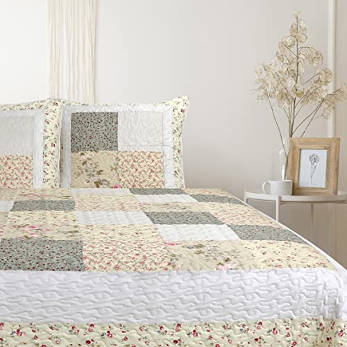 Autrefois Mimosa Lin Boutis Patchwork 230x250 cm avec 2 Taies d'oreiller 65x65 cm, Couvre-lit...