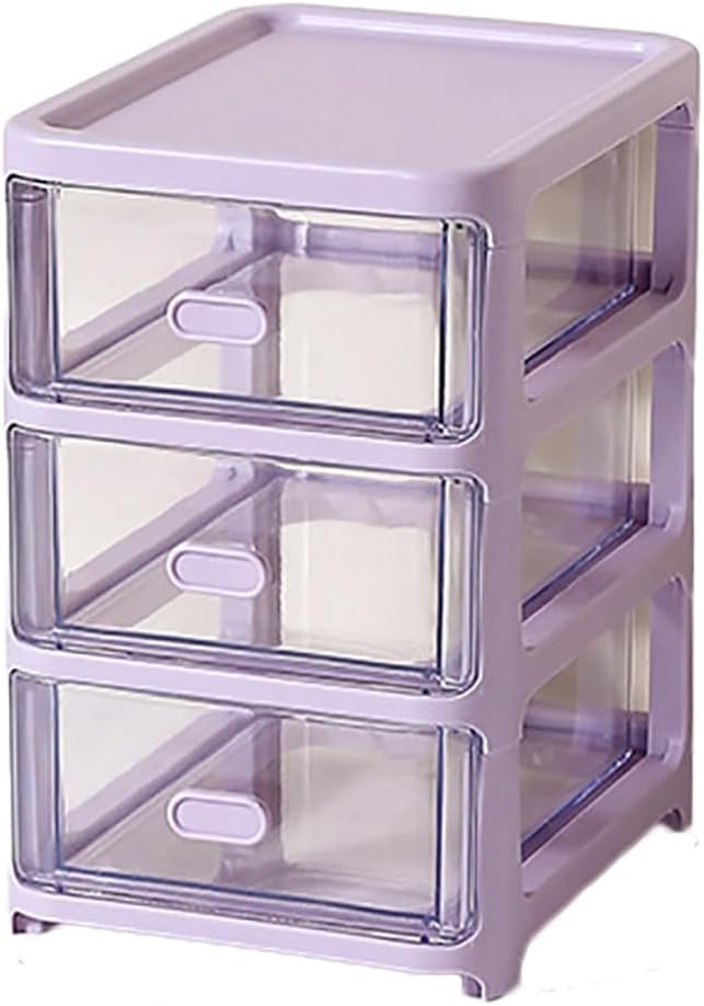 3 Drawer Storage Organizer, Plastic Drawer Storage Box, Small Drawer Desktop Organizer for Home, Office, Purple