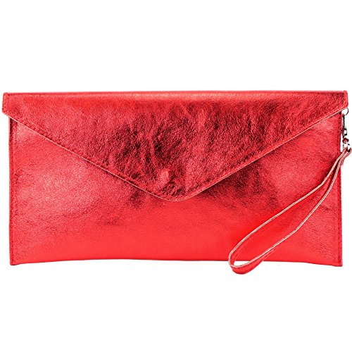 modamoda de - Ital embrayage petit cuir métallisé M106-151, Couleur:M106 rouge métallisé