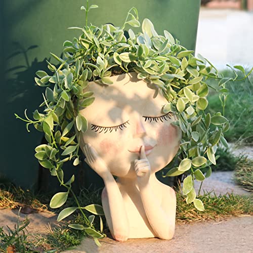 Timchaser Face Planter Pots Head Planter, Cactus Succulent Planter, Unique Closed Eyes Face Flower Pot Head Planter For Indoor And Outdoor Plants With Drainage Hole, Ideal Gift For Her(Light) #TOP2