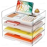 4 Pack A4 Acrylic Letter Tray – Clear Document Organizer, Sturdy Premium Stackable Filing Organizer Trays for Magazines, Notes, A4 Size File Paper, Transparent Desk Tray