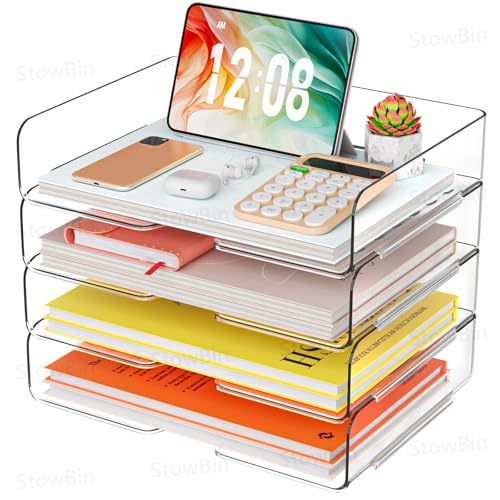 StowBin 4 Pack A4 Acrylic Letter Tray Clear Stackable Document Organiser