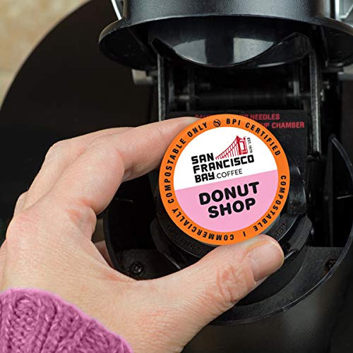SF Bay Coffee Donut Shop 80 Ct Light Roast Compostable Coffee Pods, K Cup Compatible including Keurig 2.0