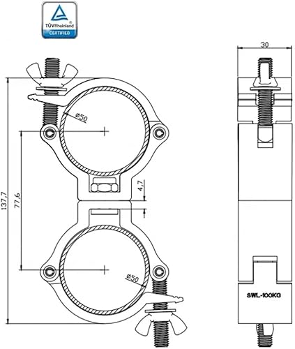 Miniatura 3 de Abrazadera de acoplador giratorio de doble braguero, abrazaderas de iluminación de aluminio astilla para F34 1.88-2 pulgadas Montaje de liberación