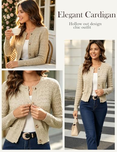 Image of Women's Long Sleeve Cropped Knitted Sweater Cardigan Button Down Open Front Knitted Shrug Sweaters