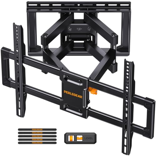 Perlegear TV Wandhalterung für 42-90 bis zu 68kg TVs Halterung mit doppelten Gelenkarmen werkzeuglose Neigung Drehung Verlängerung Nivellierung max. VESA 600x400mm PGLF8