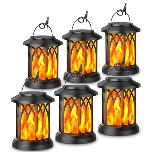 KOOPER 6 Pack Solar Lantern Outdoor Lights, Upgraded Flickering Flame