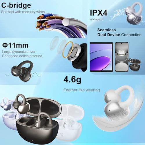 Image of SORA Open Ear Clip Earbuds 4.6g ENC Bluetooth 5.4 Work & Sports | Ultra lightweight clip on headphones, stable connection for clear calls & music, running & study, travel, all-day comfort