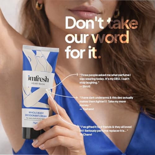 Image of imfresh Heartrush | Deodorant Cream For Whole body (Pack of 3) | Long Lasting Odour Control | Helps brighten underarms | No Aluminium /Parabens 75gm each | As Seen on Shark Tank
