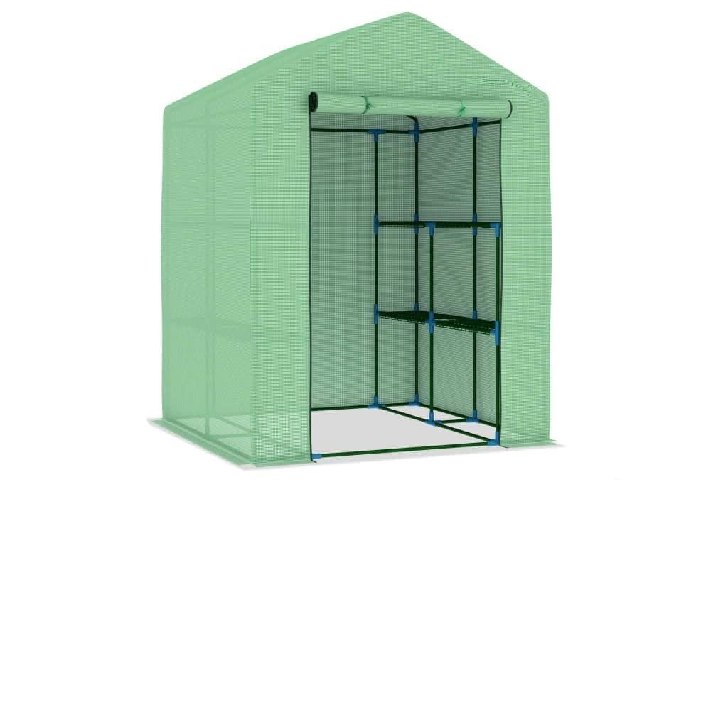 Invernadero con estantes, 143 x 143 x 195 cm, malla de polietileno de 170 g/m², marco de acero inoxidable con recubrimiento en polvo, puerta para ventilación, para frutas y verduras