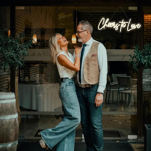 Image of Lucunstar Cheers to Love Neon Sign Wedding Neon Sign Led Lights for Room Warm White Wall Decor Light Sign for Wedding USB Powered Sign Decor 16.5 inchX5.9 inch