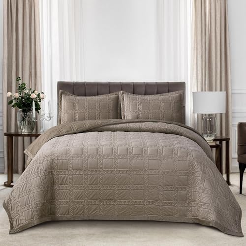 Kavier Gesteppte Tagesdecke, 3-teilig, 240 × 220 cm, mit 2 Kissenbezügen 50 × 70 cm, weiche Tagesdecke, leichter und warmer Bettüberwurf für...