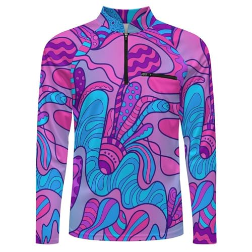 Colorful Magic Mushrooms Hippie Psychedelic Men's Rash Guard Long Sleeves Quick Dry Fishing Workout Shirts with Zipper4