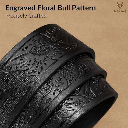 Western Cowboy Leather Belt Men Women, Gold Initial Letters ABCJMZ Buckle Embossed Belt for Jeans