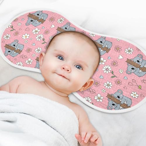 J JOYSAY Koala Flowers Hearts Pink Baby Burp Cloths for Boys Girls Large 22''x11'' Cotton 4 Layer Cloth Baby Essentials for Boy Drool one sizex44