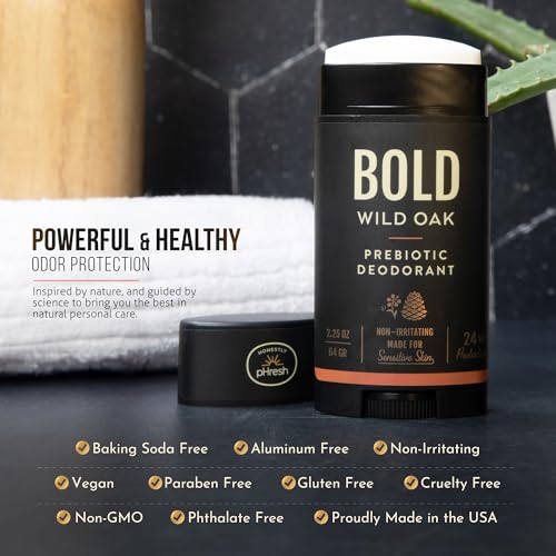 Image of Honestly pHresh Prebiotic Natural Deodorant for Men - Aluminum & Baking Soda Free with 24 Hour Odor Protection. Clean Vegan Deodorant for Sensitive Skin. Made In USA - Bold Wild Oak Scent, 2.5 oz