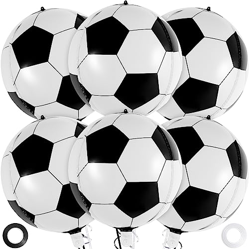 6 Pcs Soccer Balloons 22 Inch Foil Mylar Soccer Balloon Large Round Sphere Balloons for Soccers Sports Themed Birthday Party Decorations Supplies (Soccer 6 Pcs)