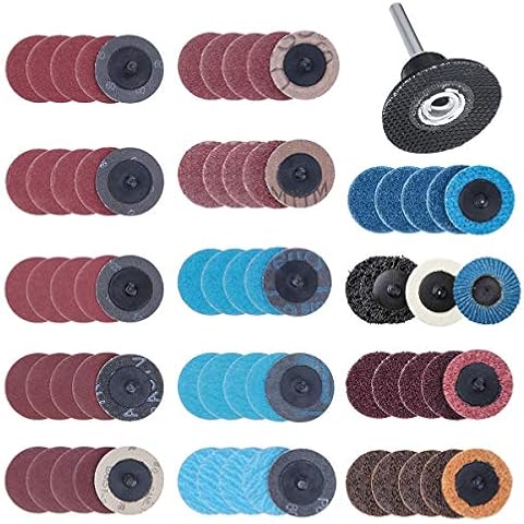 DRILLPRO 50 Schleifscheiben Set 5,1 cm Schnellwechselscheiben mit 1/4 Zoll Halterung, Oberflächenbehandlung Scheiben für die Schleifer Oberfläche Vorbereiten Streifen Schleifen Cover