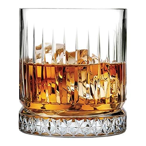 Image of Premium Crystal Whiskey Glass Set of 6, 300 ml Cut Glass Design, Heavy Base Tumbler for Bourbon, Scotch & Cocktails (6, Dark Line)