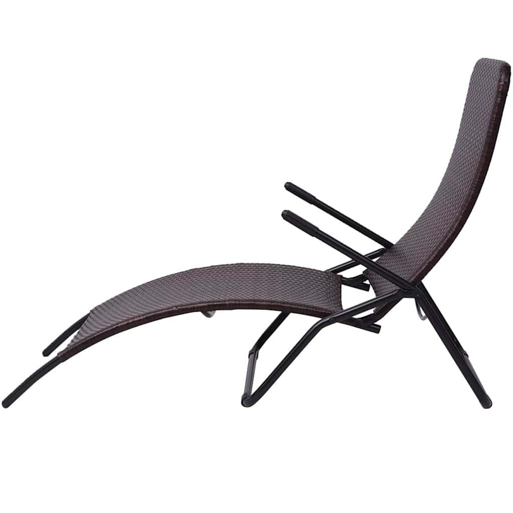 Sonnenliege Klappbar braun Poly Rattan Gartenliege mit Rückenlehne und Kopfstütze, Outdoor Liegestuhl mit Armlehne und Rollen für Terrasse Balkon Pool Wellness Relax