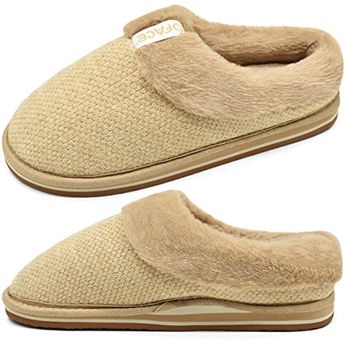 Pantoufles Femme Hiver Chaussons Peluche Femme Mémoire de Forme Chaussons Tricot Chaussures Maison avec Semelle Soutien Voute Plantaire Taille 38 Kaki Cover