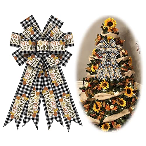 Large-Thanksgiving-Bows-for-Wreath-Black-White-Buffalo-Plaid-Wreath-Bows-Fall-Maple-Leaf-Havest-Bows-for-Front-Door-Farmhouse-Ornament-Burlap-Tree-Topper-Bows-for-Fall-Indoor-Outdoor-Decoration Large Thanksgiving Bows for Wreath Black White Buffalo Plaid Wreath Bows Fall Maple Leaf Havest Bows for Front Door Farmhouse Ornament Burlap Tree Topper Bows for Fall Indoor Outdoor Decoration