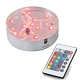 LED Light Base with Remote - 4 Inch Round RGB LED Display Pedestal Stand Multicolor Light for Glass Vase Crystal Art Home Party Table Wedding Centerpiece Decoration