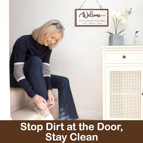 Image of Woodamore Welcome Please Remove Your Shoes Sign - Please Take Your Shoes Off Sign for Front Door, No Shoe Signs for House, Take Off Your Shoe Signs for home