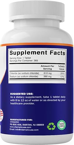 Miniatura 7 de Vitamatic Cloruro de sodio 1000 mg - 365 tabletas de reabastecimiento de electrolitos y soporte de hidratación - Sin OMG, sin gluten