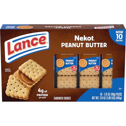 Lance Sandwich Cookies, Nekot Peanut Butter, 10 Individually Wrapped Packs, 6 Sandwiches Each