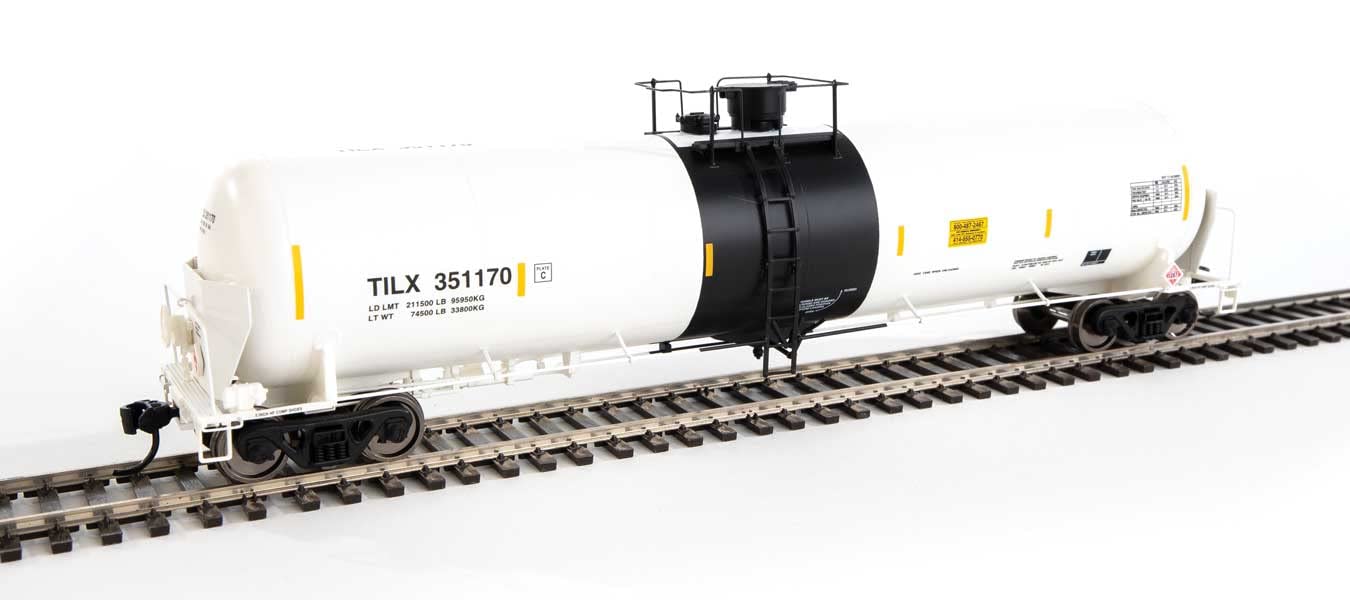WalthersMainline 920-100755 HO Scale 55' Trinity Modified 30,145-Gallon Tank Car - Ready to Run - Trinity Industries Leasing #351170 (White, Black; Yellow Conspicuity Marks)