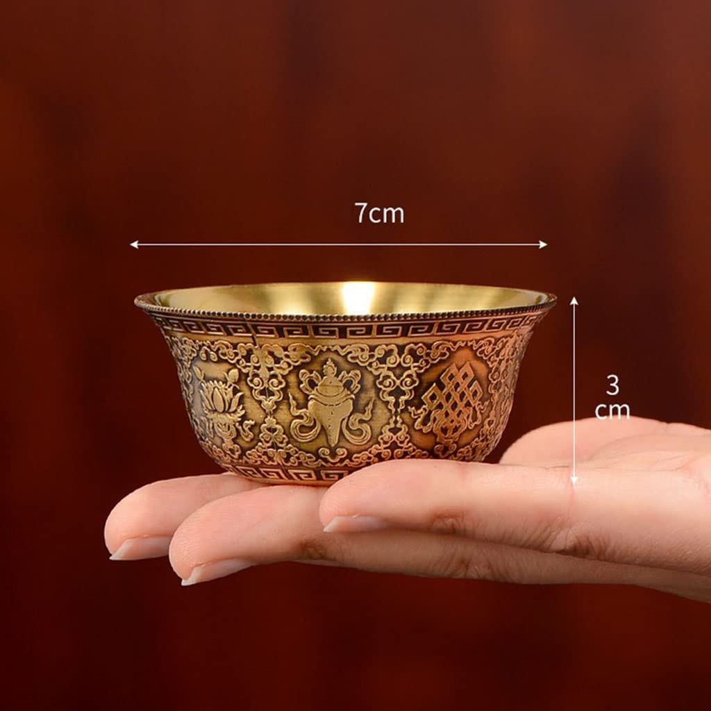 All Copper Water Supply Bowl in Front of The Buddha, Buddhist Holy Water Cup, Antique Gilt and Carved Eight Auspicious Buddha Cups (Color : 1set/7pcs, Size : Large)