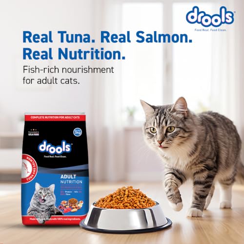 Image of Drools Adult Dry Cat Food (2.8kg+1kg) 3.8kg | Tuna & Salmon | Better Vision & Shiny Coat | Complete Nutrition | No Preservatives