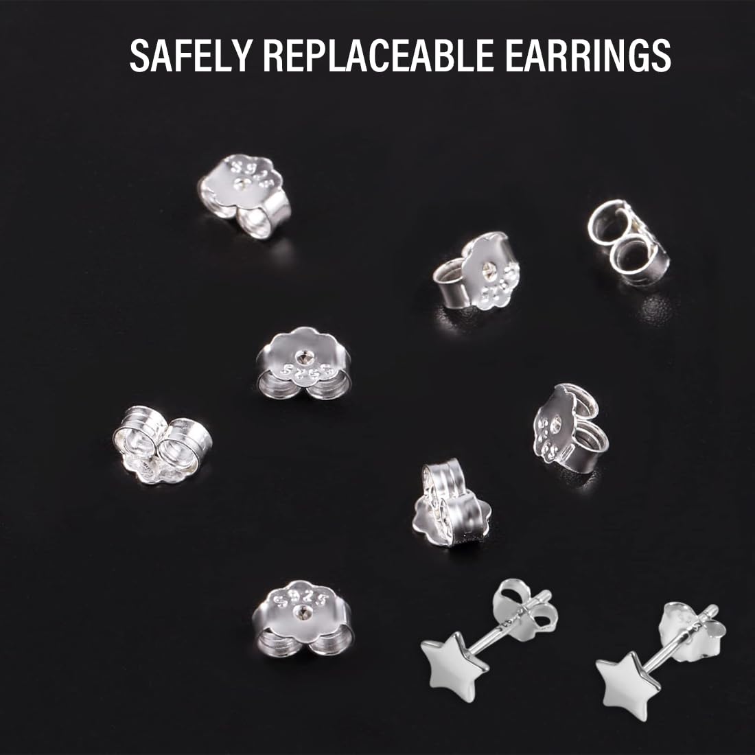 Argento Sterling 925 Chiusure a Farfalla per Orecchini, 12 Pezzi /6 Paia, Clip Sicuri per Gioielli