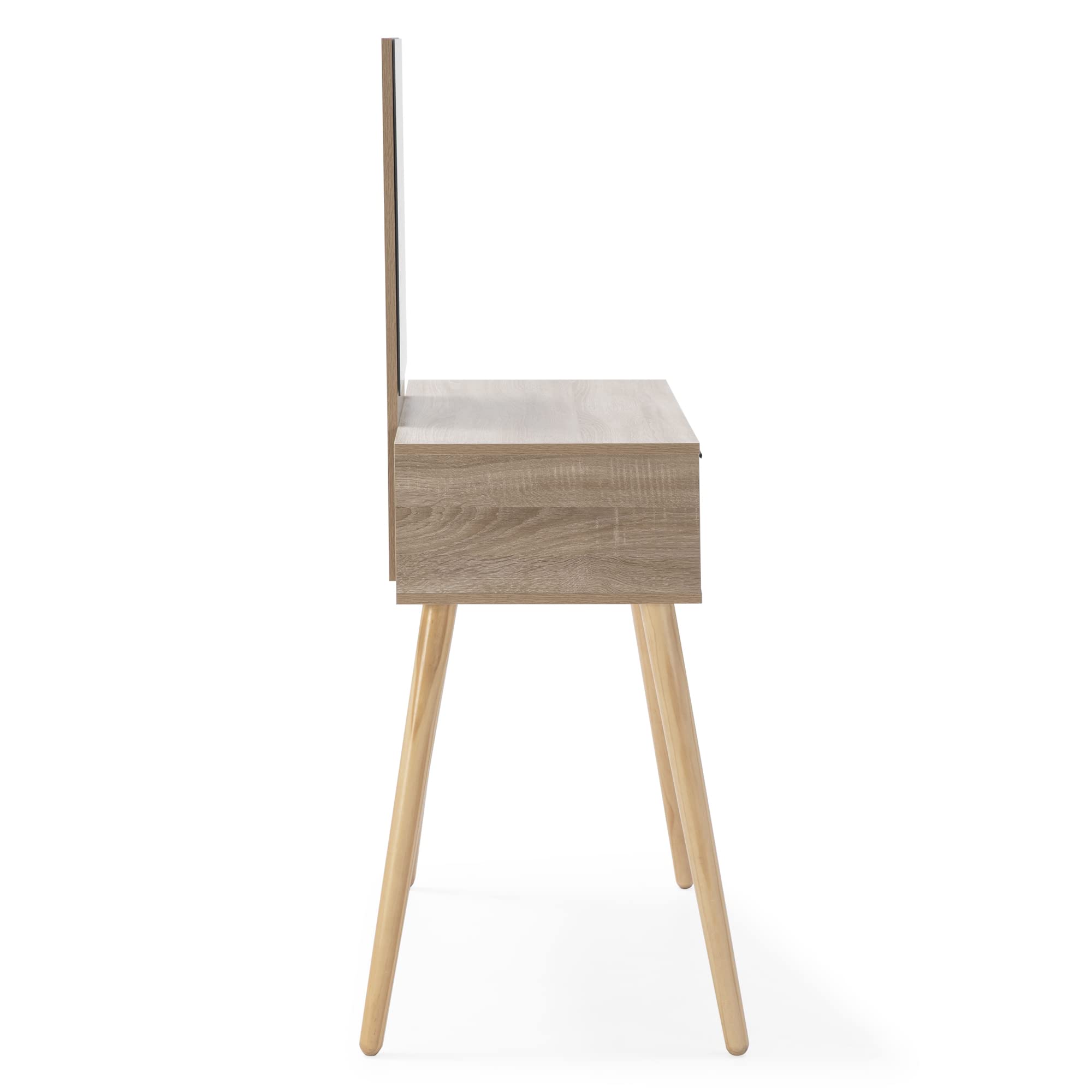HOMN LIVING Recibidor Dalia con 2 cajones y 1 Espejo Color Roble y Ratán, Mueble de Entrada, 90 cm (Ancho) 41 cm (Profundo) 135 cm (Altura)