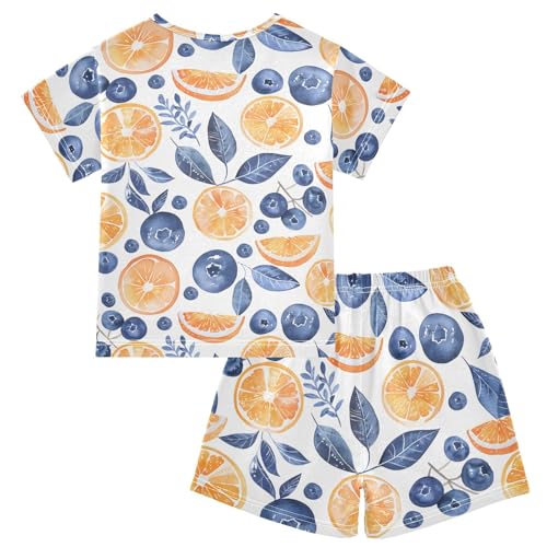 ALAZA Blueberry Orange Leaf Pajamas Short Sleeve 2 Piece Sleepwear Top and Bottom Pajama Set Unisex2