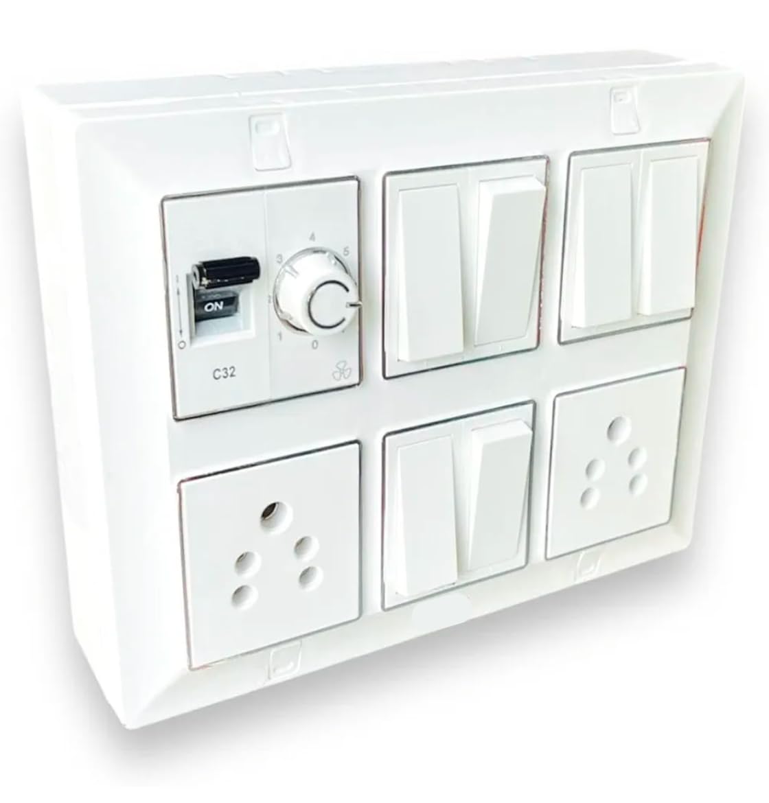 SK Modular Switch Board with Fan Regulator, C32 MCB, 6 Switches, 2 Sockets, White-picture-20