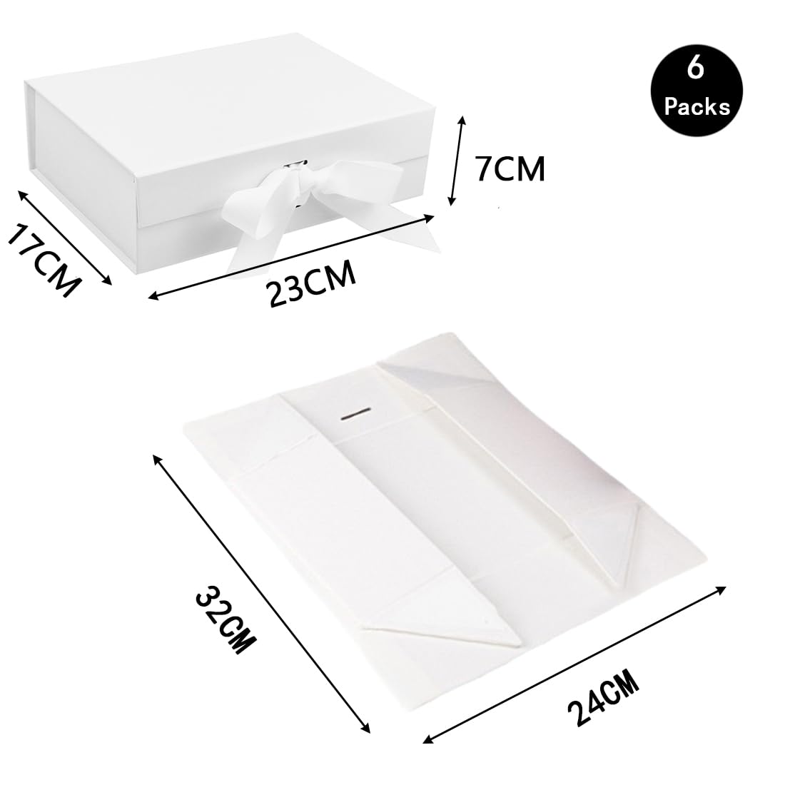 GJIE Lot de 6 boîtes cadeaux avec couvercle pour cadeaux, 23 x 17 x 7 cm, avec ruban et magnétique, grande fermeture pour Noël, Hanouka, fête des pères, mariages, anniversaires, cadeaux de mariés