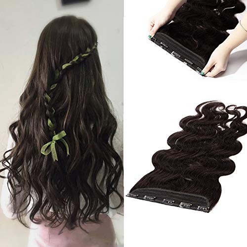 Clip in Human Hair Extensions Wavy Curly 100% Remy Natural Hair Full Head 1 Piece 5 Clips Long Thick Soft Silky Straight for Women Beauty Body Wave 22" / 22 inch 100g,#1B Natural Black)