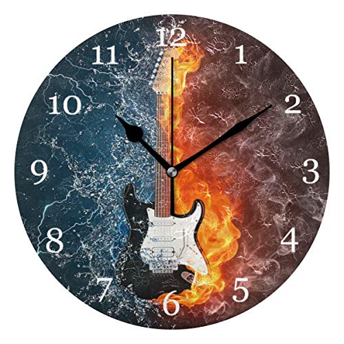 AUUXVA XMCL Ice Fire Rock Music - Reloj de pared para pared, silencioso, sin tictac, para dormitorio, sala de estar, oficina, decoración del hogar
