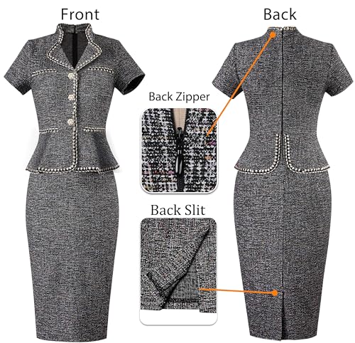 VFSHOW Womens V Neck Buttons Peplum Business Work Office Lapel Collared Vintage Cocktail Church Pencil Sheath Dress4