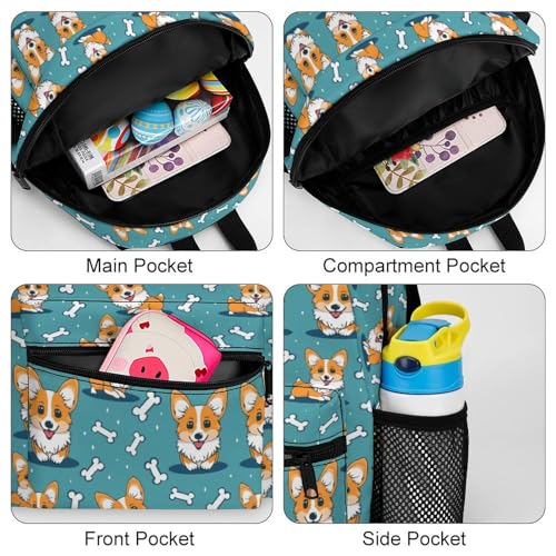 Kid's Mini Backpack 12 Inch Cartoon Corgi Dog Blue Backpack Schoolbag Preschool Kindergarten Children Bag Nursery Travel Bag for Toddler Boys Girls Age 3-74