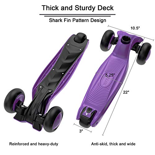 Image of Allek Kick Scooter B03, Lean 'N Glide 3-Wheeled Push Scooter with Extra Wide PU Light-Up Wheels, Any Height Adjustable Handlebar and Strong Thick Deck for Children from 3-12yrs (Purple)